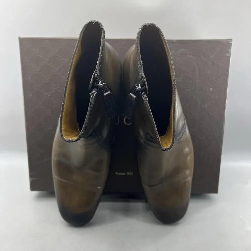 Gucci Betis Glamour Ankle Boots Men's 9.5 US, 9 UK Brown Zip Square Toe Shoes